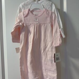 Baby Girls Pink Striped Sleep Gown - Soft Cotton Pajamas 2 pack - 0-3mo